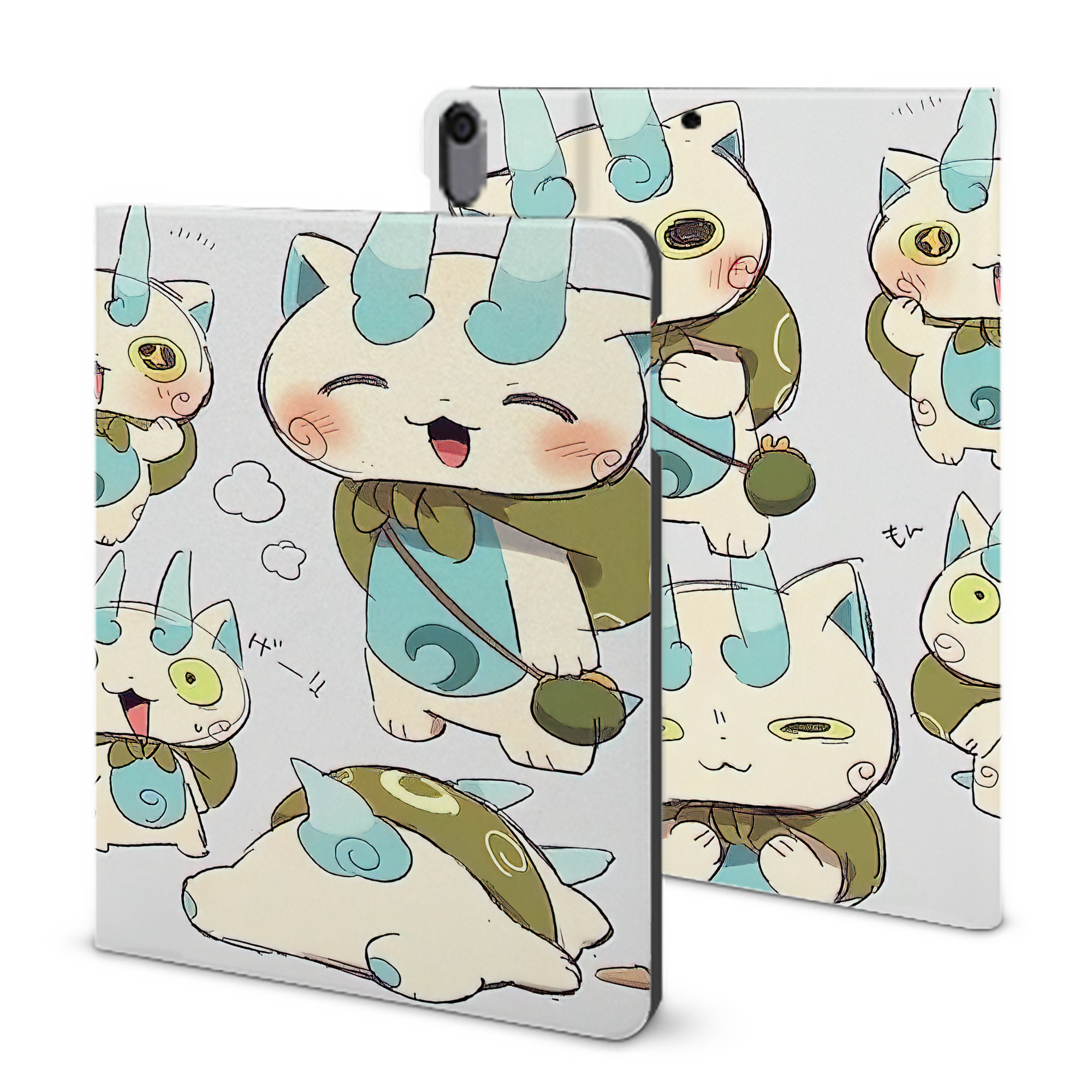 （画像用） 妖怪ウォッチ Yo-kai Watch IPad ケース ブック型 PUレザー TPU 耐衝撃 軽量 薄型 ペン収納なし 全面保護 IPad 各モデル対応
